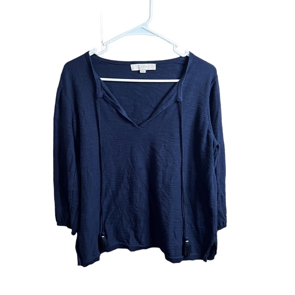 𝅺loft women’s navy 3/4 length sleeve top, size medium